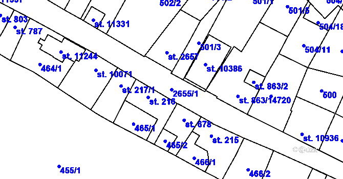 Parcela st. 2655/1 v KÚ Pardubice, Katastrální mapa