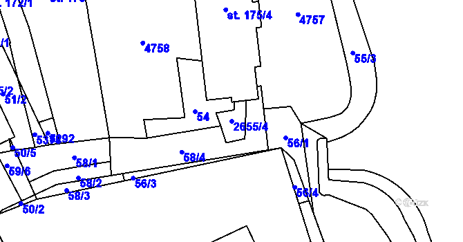 Parcela st. 2655/4 v KÚ Pardubice, Katastrální mapa
