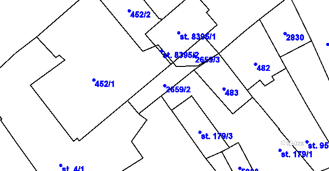 Parcela st. 2659/2 v KÚ Pardubice, Katastrální mapa