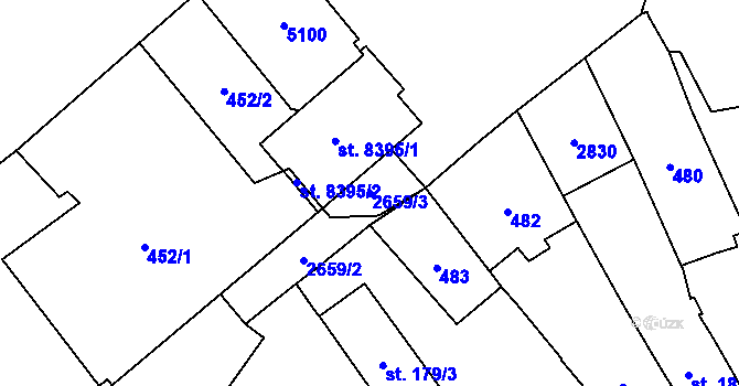 Parcela st. 2659/3 v KÚ Pardubice, Katastrální mapa