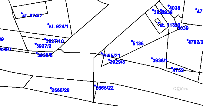 Parcela st. 2665/21 v KÚ Pardubice, Katastrální mapa