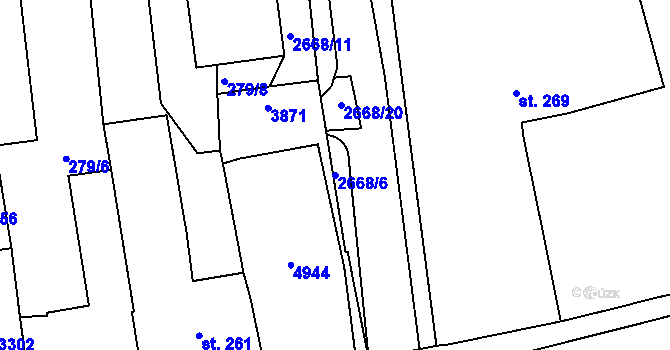 Parcela st. 2668/6 v KÚ Pardubice, Katastrální mapa