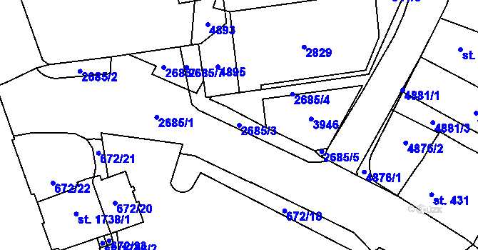 Parcela st. 2685/3 v KÚ Pardubice, Katastrální mapa