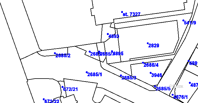 Parcela st. 2685/7 v KÚ Pardubice, Katastrální mapa
