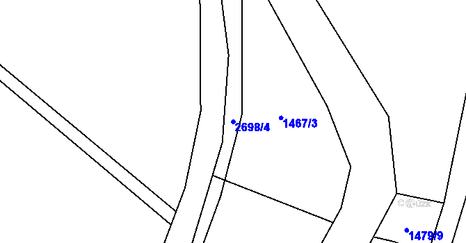 Parcela st. 2698/4 v KÚ Pardubice, Katastrální mapa