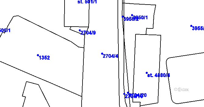 Parcela st. 2704/4 v KÚ Pardubice, Katastrální mapa