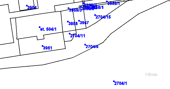 Parcela st. 2704/8 v KÚ Pardubice, Katastrální mapa
