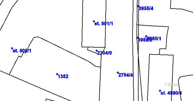 Parcela st. 2704/9 v KÚ Pardubice, Katastrální mapa
