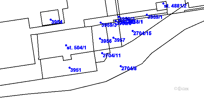Parcela st. 2704/11 v KÚ Pardubice, Katastrální mapa