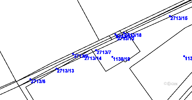 Parcela st. 2713/7 v KÚ Pardubice, Katastrální mapa
