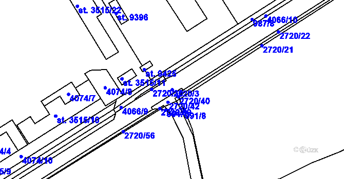 Parcela st. 2720/3 v KÚ Pardubice, Katastrální mapa