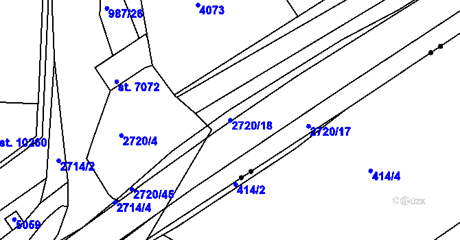 Parcela st. 2720/18 v KÚ Pardubice, Katastrální mapa