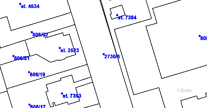 Parcela st. 2730/6 v KÚ Pardubice, Katastrální mapa