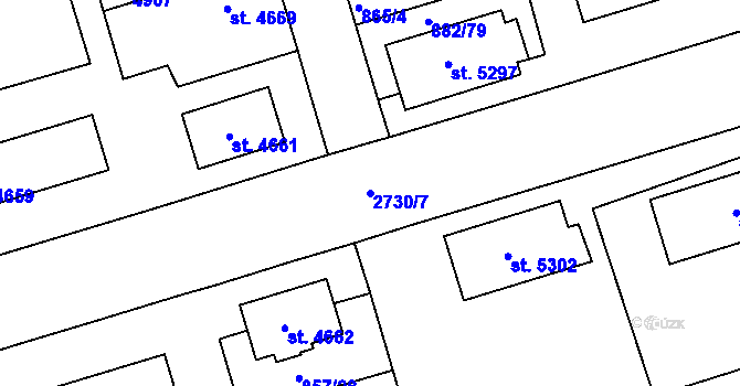 Parcela st. 2730/7 v KÚ Pardubice, Katastrální mapa