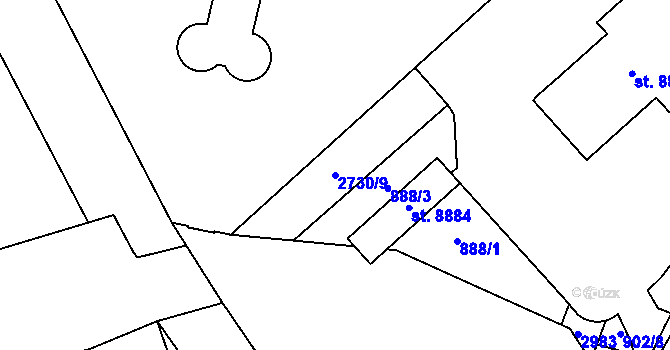 Parcela st. 2730/9 v KÚ Pardubice, Katastrální mapa