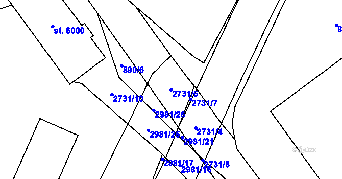 Parcela st. 2731/6 v KÚ Pardubice, Katastrální mapa