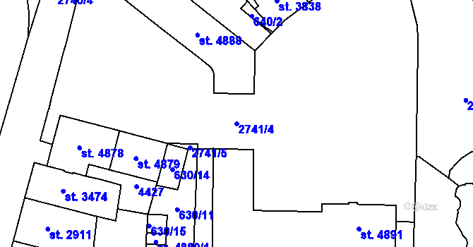 Parcela st. 2741/4 v KÚ Pardubice, Katastrální mapa
