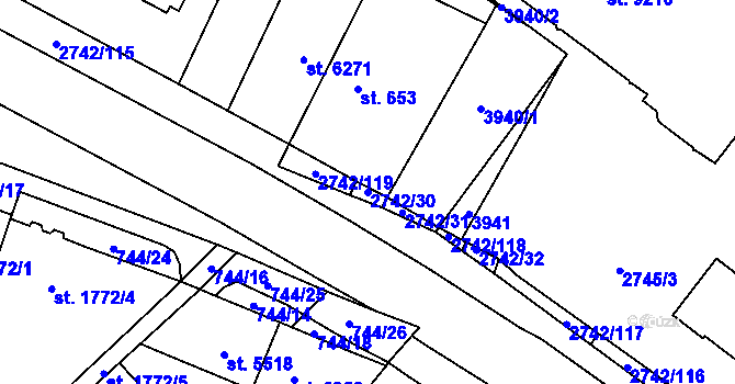 Parcela st. 2742/30 v KÚ Pardubice, Katastrální mapa
