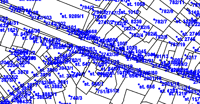 Parcela st. 2742/36 v KÚ Pardubice, Katastrální mapa
