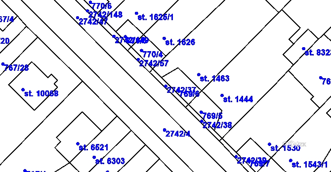 Parcela st. 2742/37 v KÚ Pardubice, Katastrální mapa