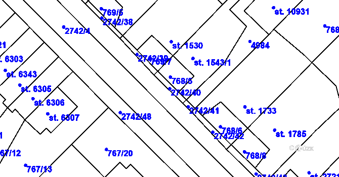 Parcela st. 2742/40 v KÚ Pardubice, Katastrální mapa