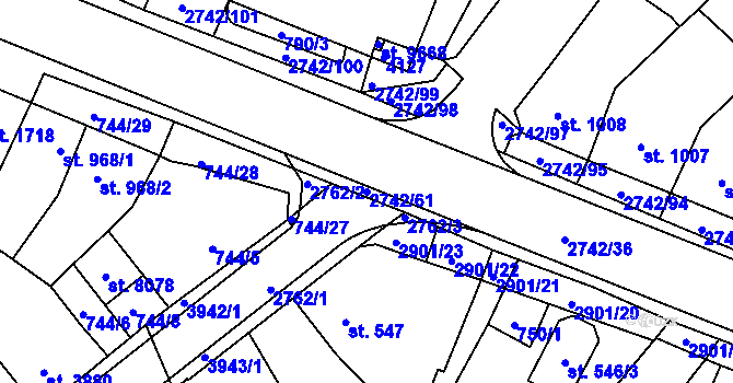 Parcela st. 2742/61 v KÚ Pardubice, Katastrální mapa