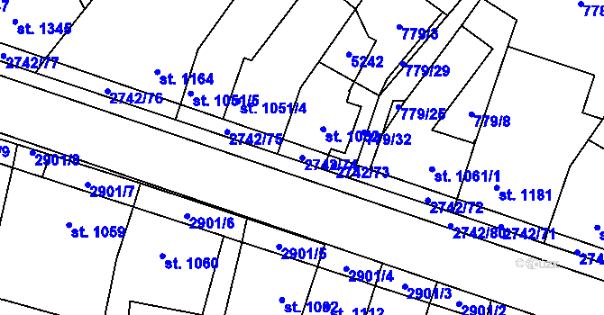 Parcela st. 2742/74 v KÚ Pardubice, Katastrální mapa