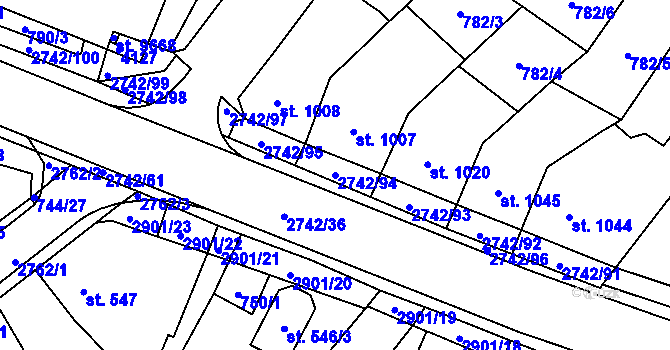 Parcela st. 2742/94 v KÚ Pardubice, Katastrální mapa