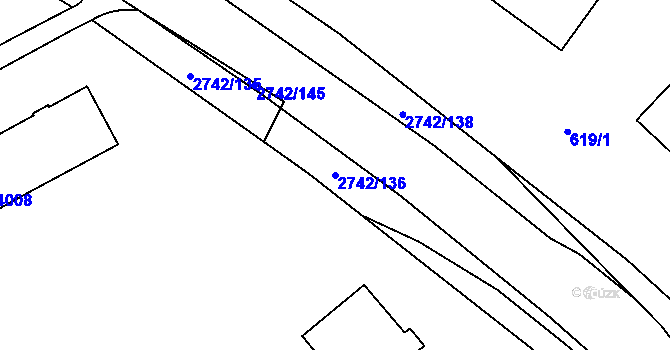 Parcela st. 2742/136 v KÚ Pardubice, Katastrální mapa