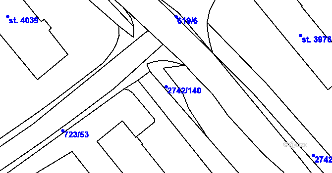 Parcela st. 2742/140 v KÚ Pardubice, Katastrální mapa