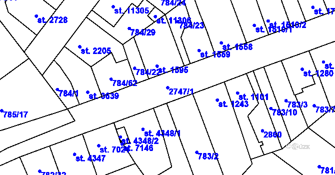 Parcela st. 2747/1 v KÚ Pardubice, Katastrální mapa