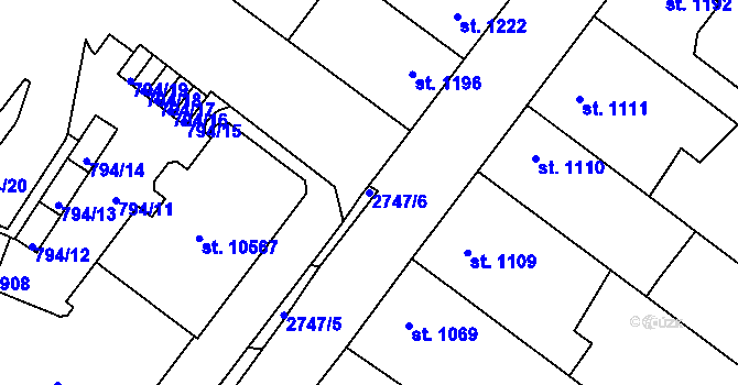 Parcela st. 2747/6 v KÚ Pardubice, Katastrální mapa
