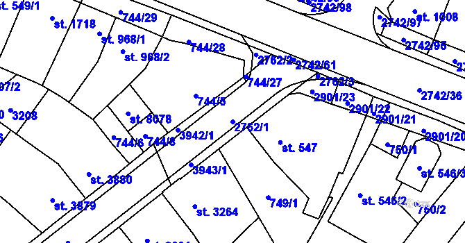 Parcela st. 2762/1 v KÚ Pardubice, Katastrální mapa