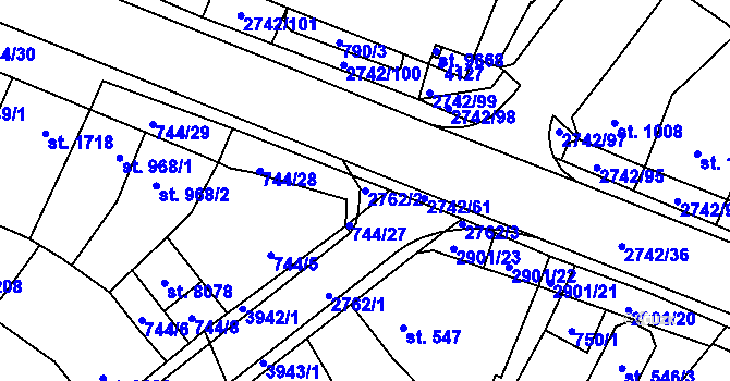 Parcela st. 2762/2 v KÚ Pardubice, Katastrální mapa