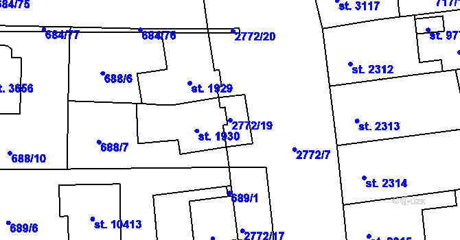 Parcela st. 2772/19 v KÚ Pardubice, Katastrální mapa