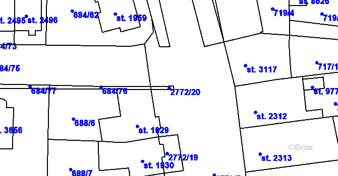 Parcela st. 2772/20 v KÚ Pardubice, Katastrální mapa
