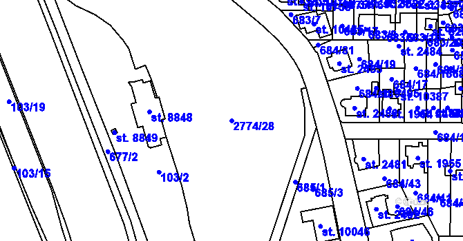 Parcela st. 2774/28 v KÚ Pardubice, Katastrální mapa