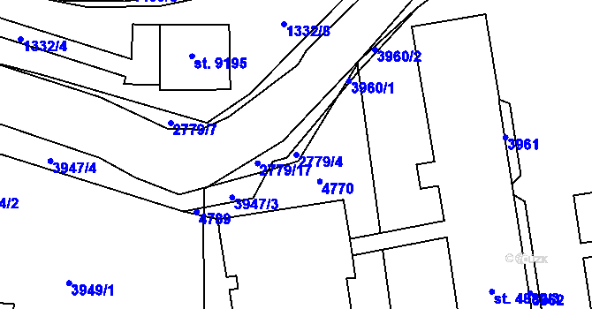 Parcela st. 2779/4 v KÚ Pardubice, Katastrální mapa