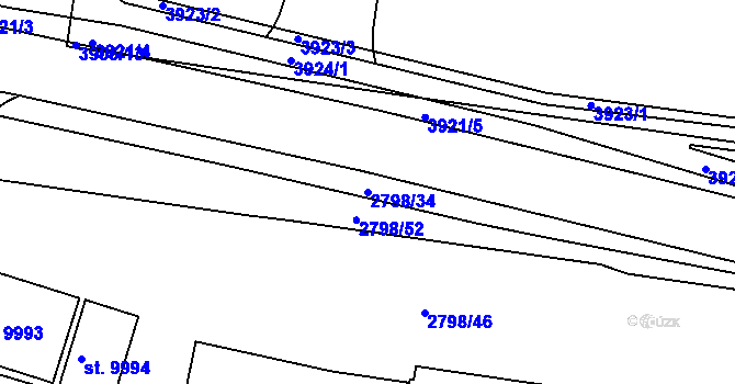 Parcela st. 2798/34 v KÚ Pardubice, Katastrální mapa