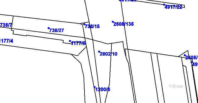 Parcela st. 2802/10 v KÚ Pardubice, Katastrální mapa