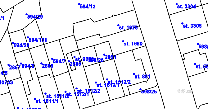 Parcela st. 2864 v KÚ Pardubice, Katastrální mapa