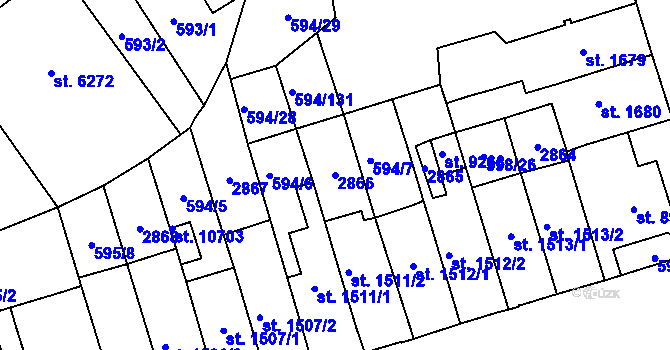 Parcela st. 2866 v KÚ Pardubice, Katastrální mapa