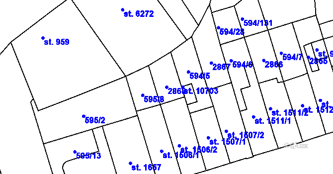 Parcela st. 2868 v KÚ Pardubice, Katastrální mapa