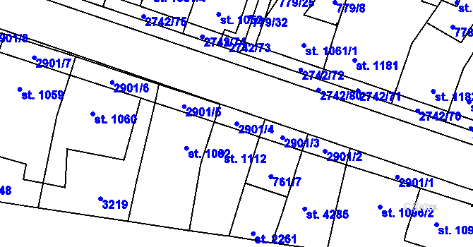 Parcela st. 2901/4 v KÚ Pardubice, Katastrální mapa