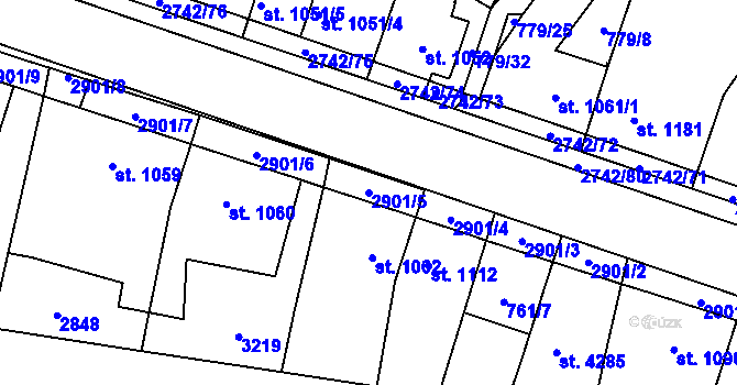 Parcela st. 2901/5 v KÚ Pardubice, Katastrální mapa