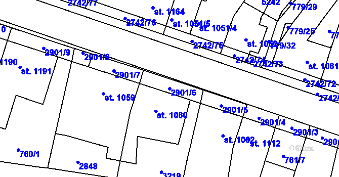 Parcela st. 2901/6 v KÚ Pardubice, Katastrální mapa