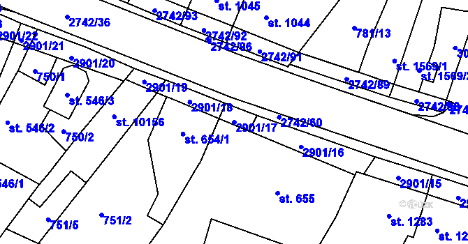 Parcela st. 2901/17 v KÚ Pardubice, Katastrální mapa