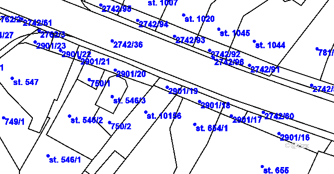 Parcela st. 2901/19 v KÚ Pardubice, Katastrální mapa