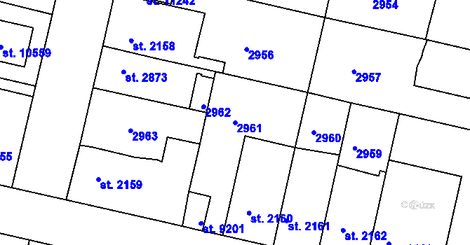 Parcela st. 2961 v KÚ Pardubice, Katastrální mapa