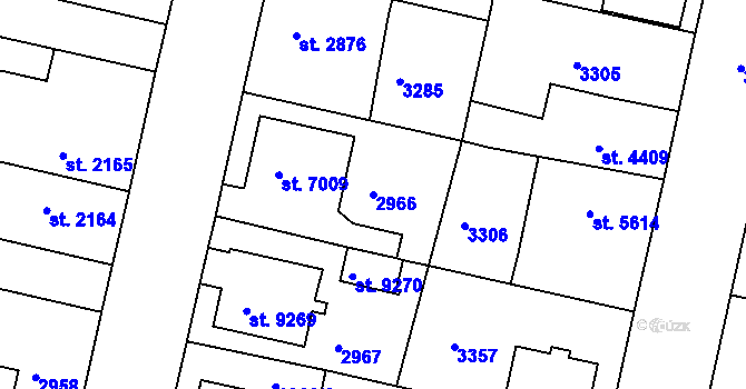 Parcela st. 2966 v KÚ Pardubice, Katastrální mapa